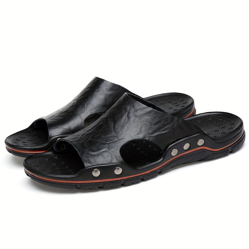 Zapatillas vintage para hombre con punta abierta, de microfibra y cuero sintético, casuales, con suela de goma antideslizante