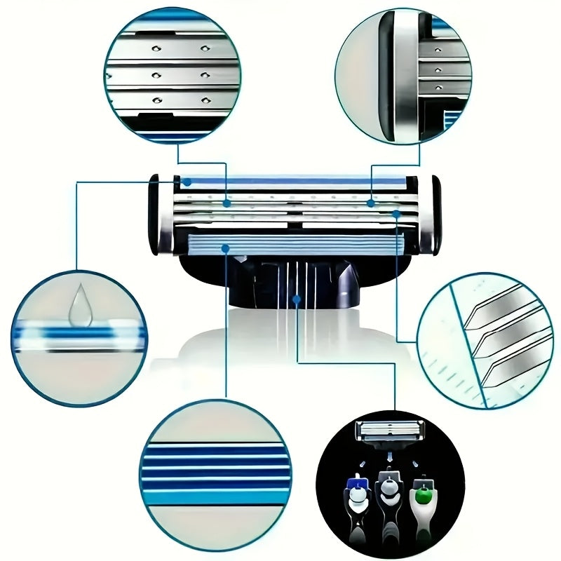 Men's Safety Razor Stainless Steel Handle Mach 3 Blades for Smooth Shave