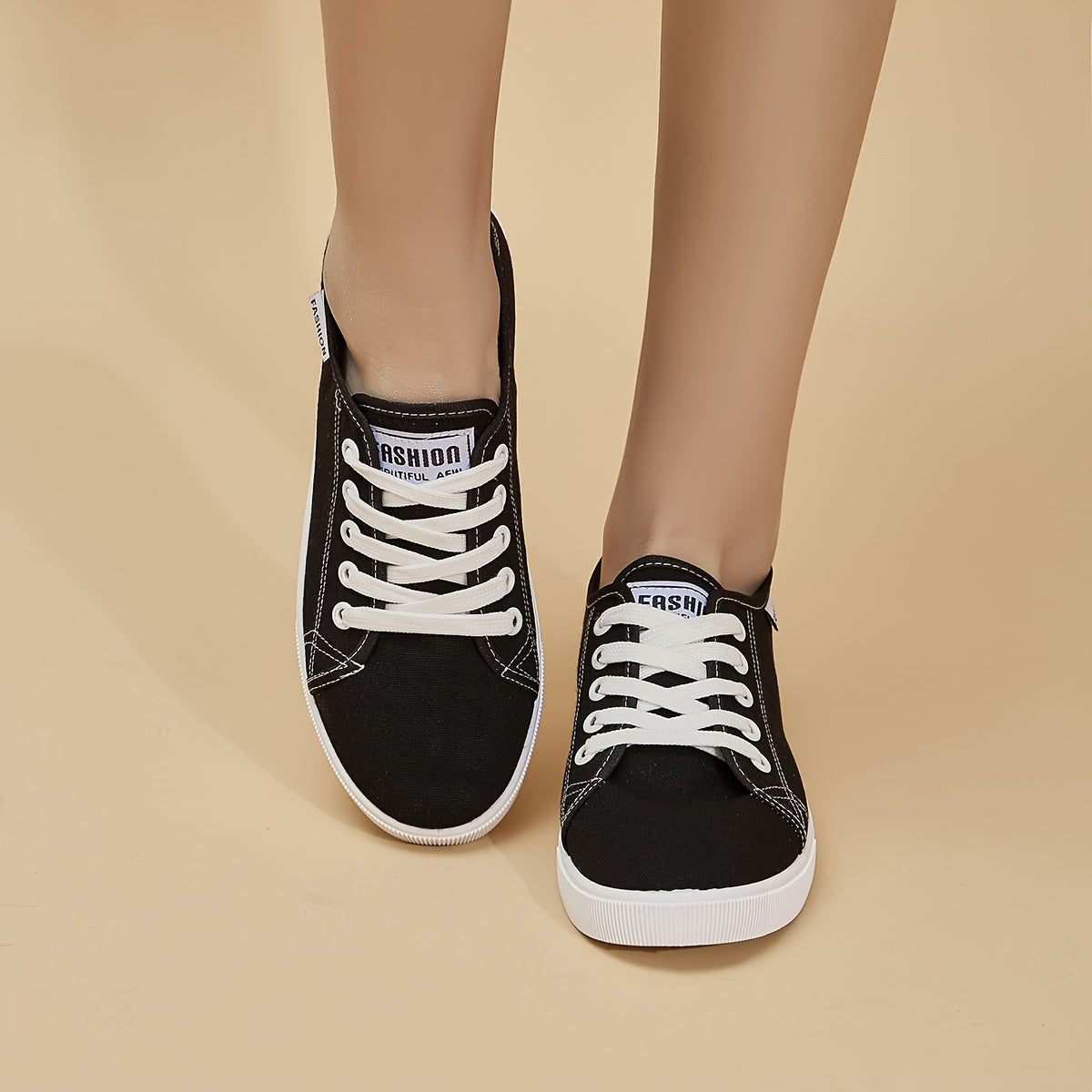 Women's Canvas Low Top Sneakers, Lace Up Flat Walking Shoes