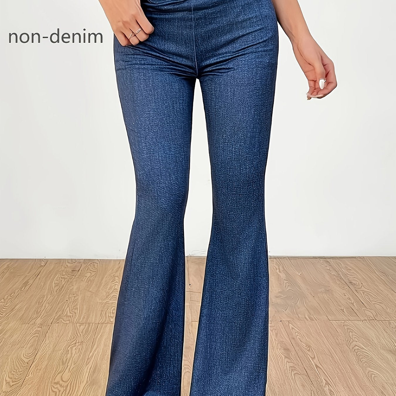 Women's Plus Size Flare Leg Pants Stretch Denim Dark Blue High-Waisted Bell Bottoms