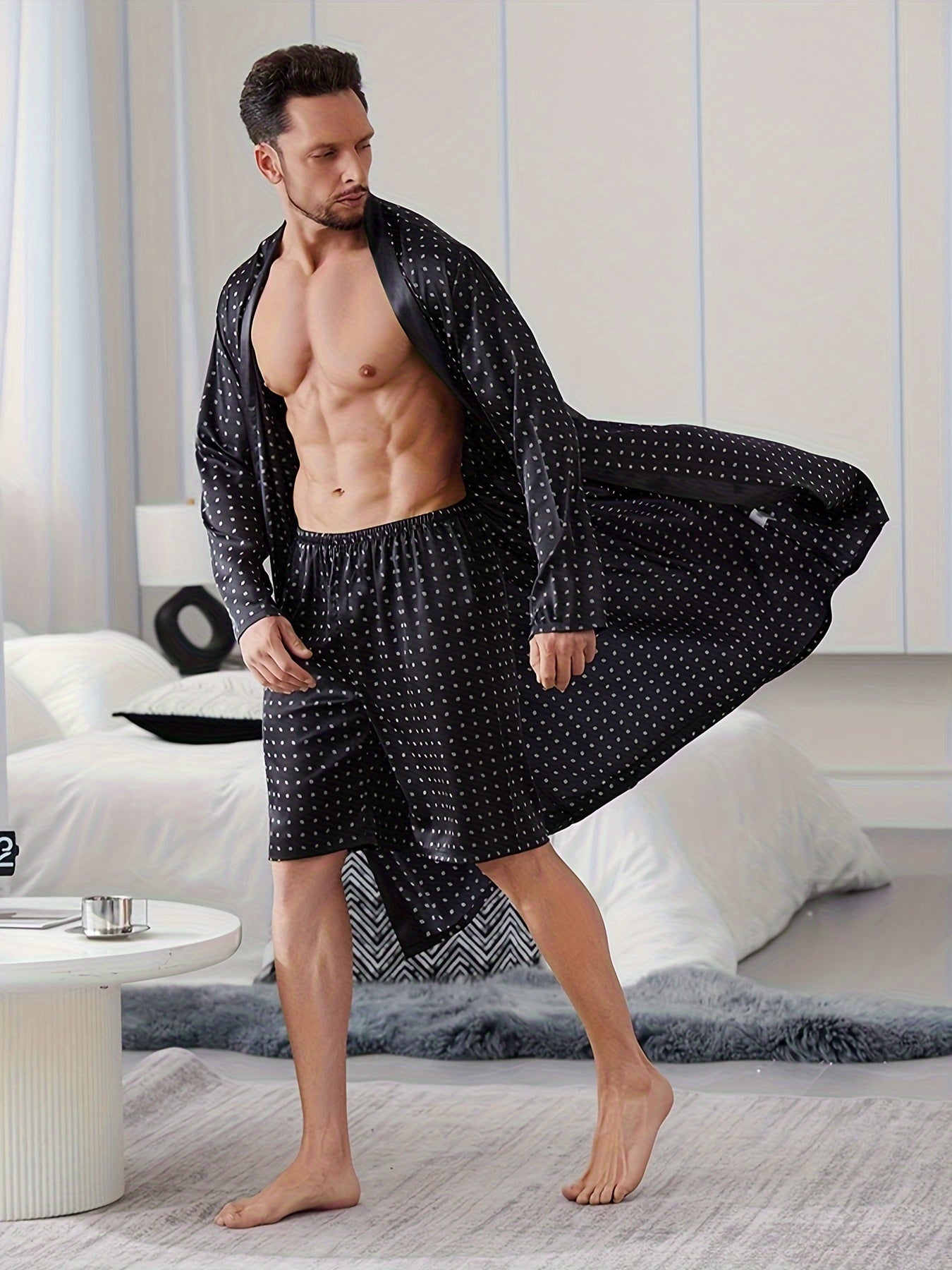 Men's Pajama Set V-Neck Loose Woven Polyester Casual All Season