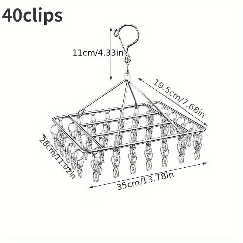 Secadora de ropa de acero inoxidable con 35 clips, gancho giratorio a prueba de viento para uso en interiores y exteriores