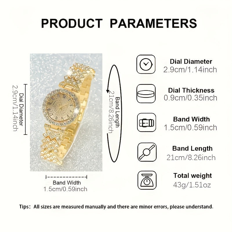 Set of 2 Women's Quartz Watches Digital and Analog Gold Round Dial Fashionable