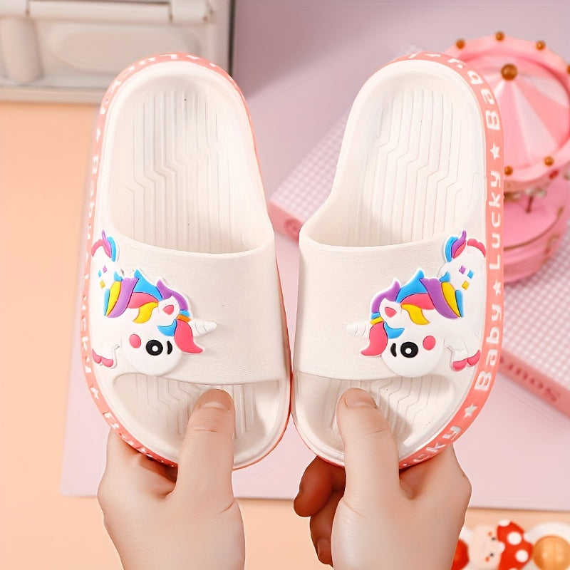 Kids' Cartoon Unicorn PVC Slippers Lightweight Breathable Slip-On Casual Shoes for Boys and Children Under 14