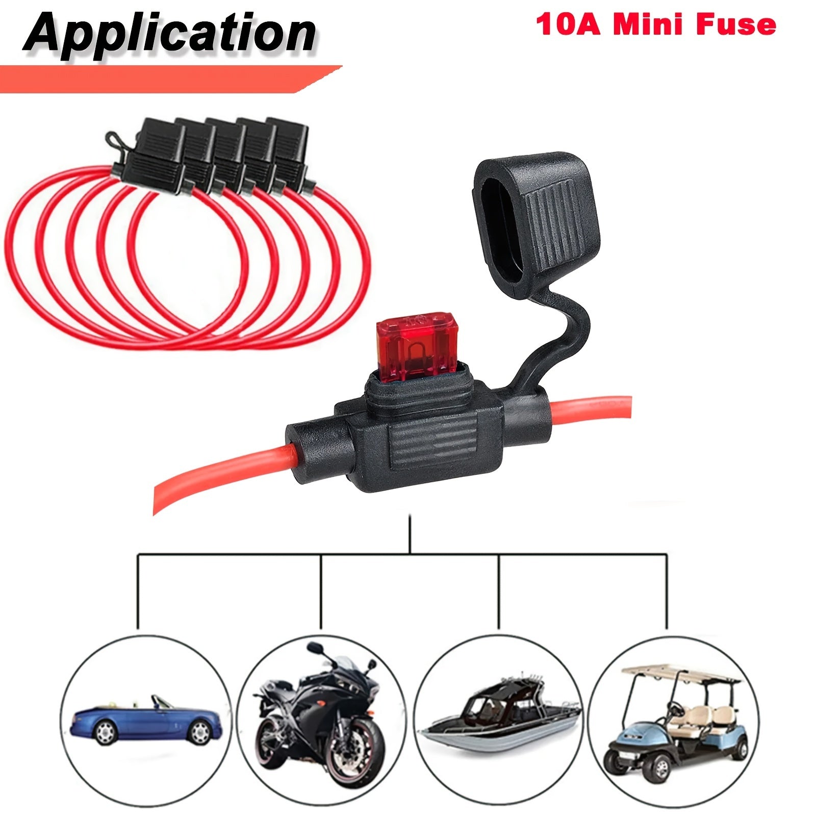5pcs Inline Fuse Holders for Car Power Sockets Mini Blade 10A Auto Replacement