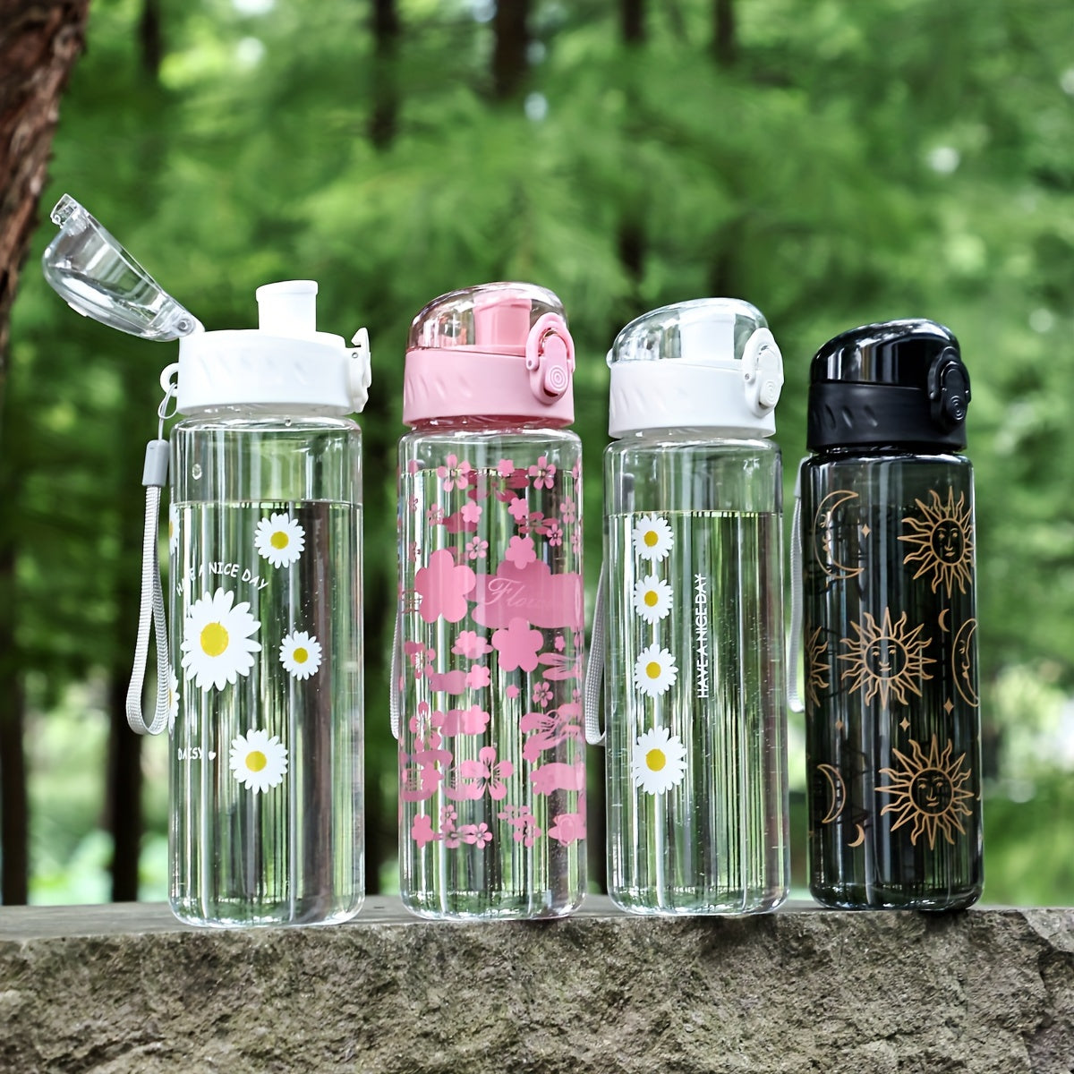 Women's Floral Plastic Water Bottle Large Capacity Lightweight Round PVC-Free