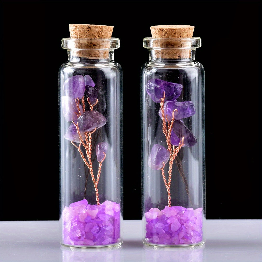 Botella de deseos de cristal con cristales naturales y árbol de la suerte para meditación y decoración