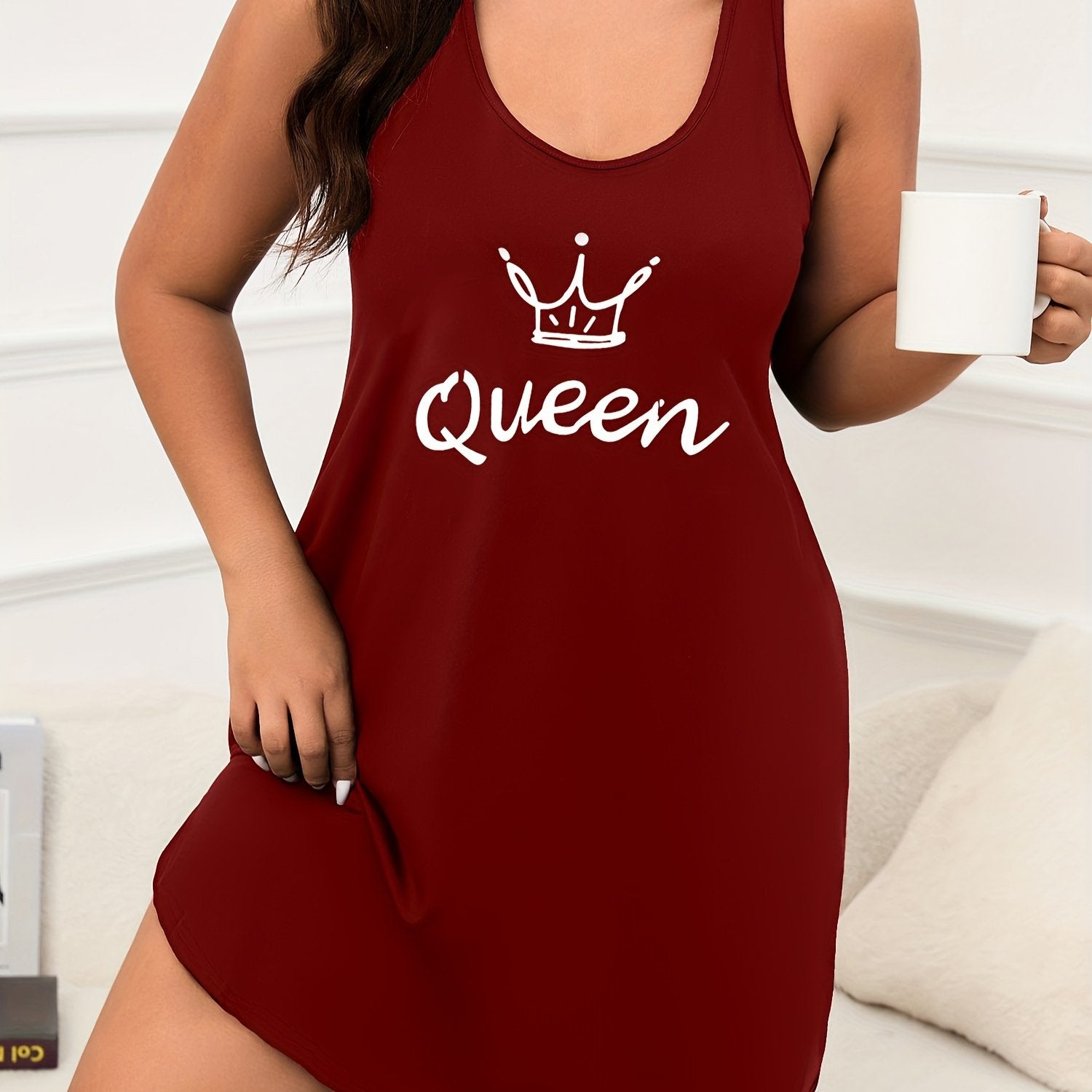 Plus Size Women's Sleeveless Nightgown Deep Purple Lounge Sleepwear