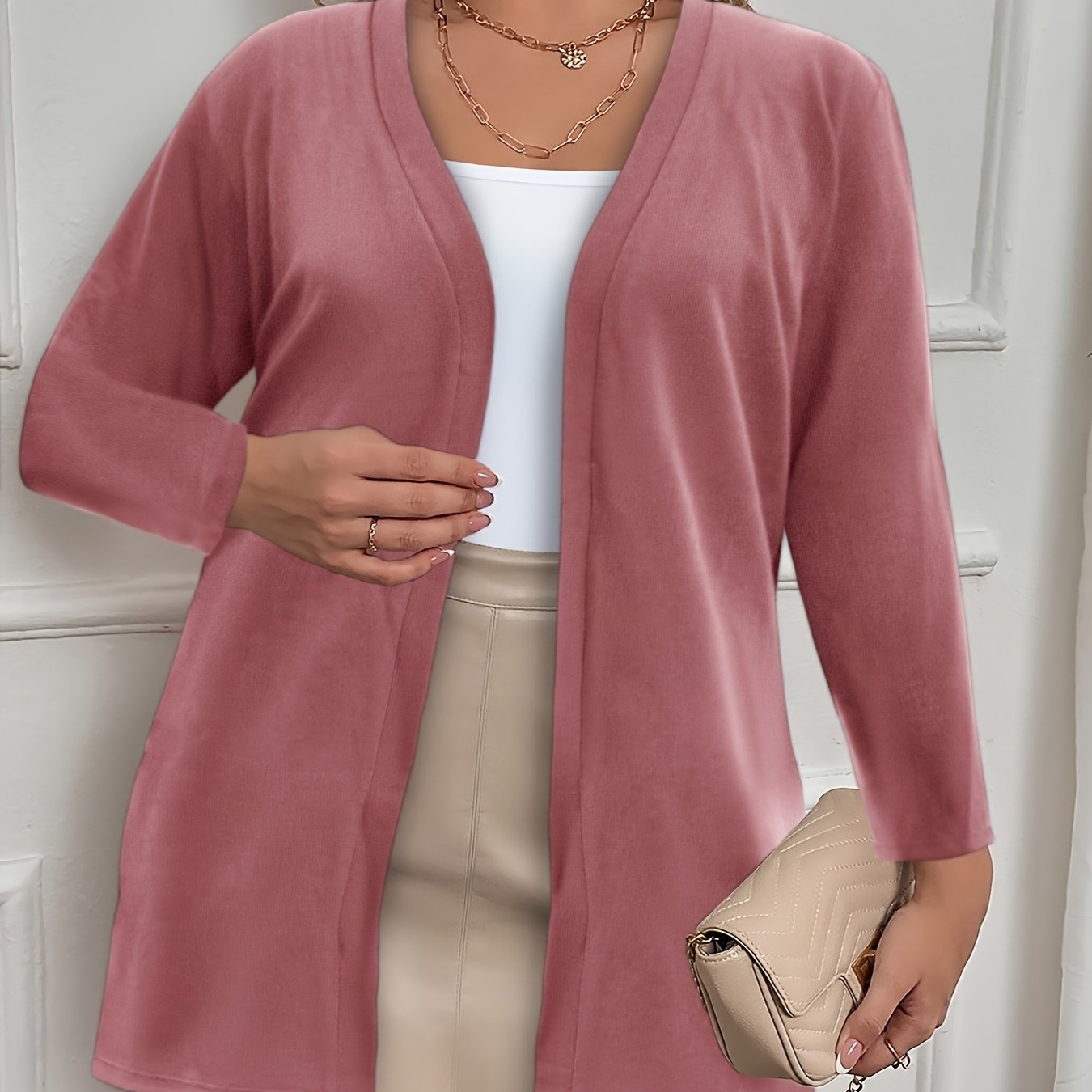 Plus Size Women's Long Sleeve Cardigan Lightweight Warm Fall Winter Solid Color