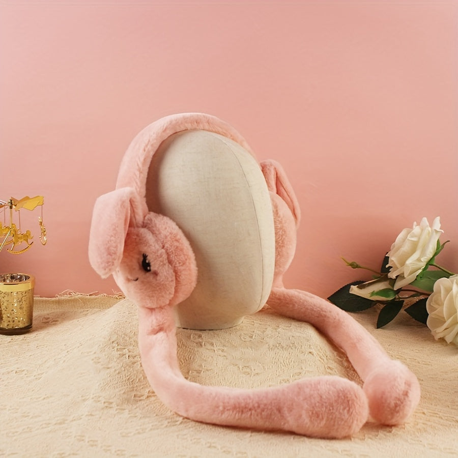 Soft Knitted Bunny Ear Ear Warmers, Stretchable Polyester, Hand Washable, Cozy Ear Protection