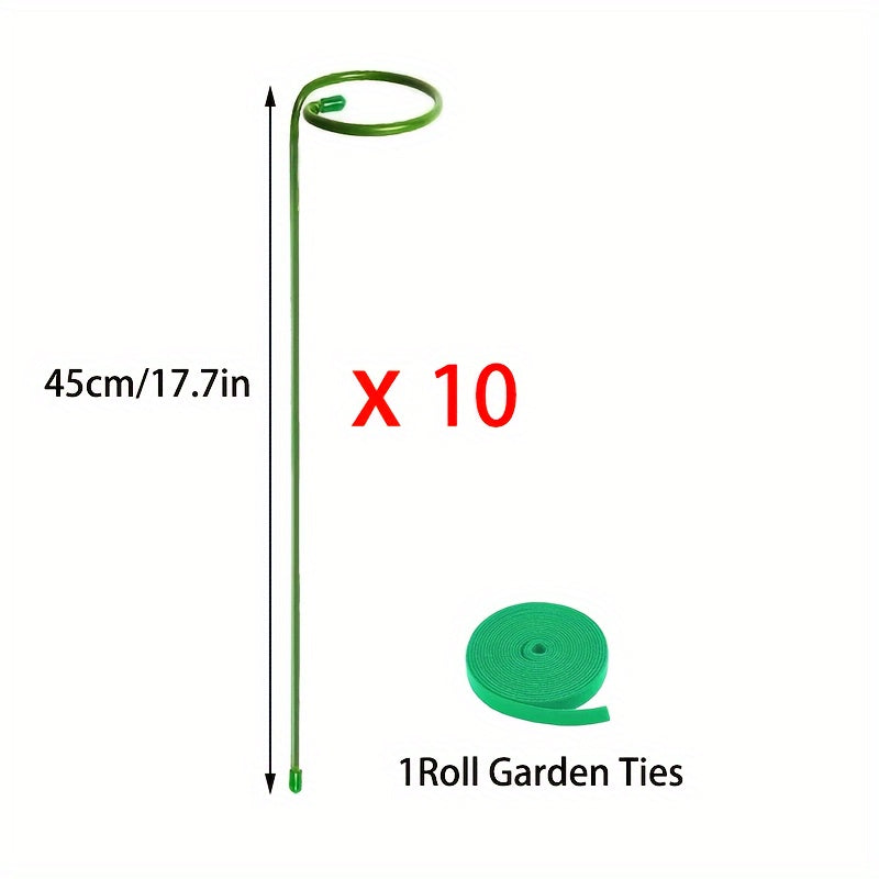 Metal Garden Plant Stakes Set of 5 or 10 for Supporting Single-Stem Flowers Green Steel Weather-Resistant