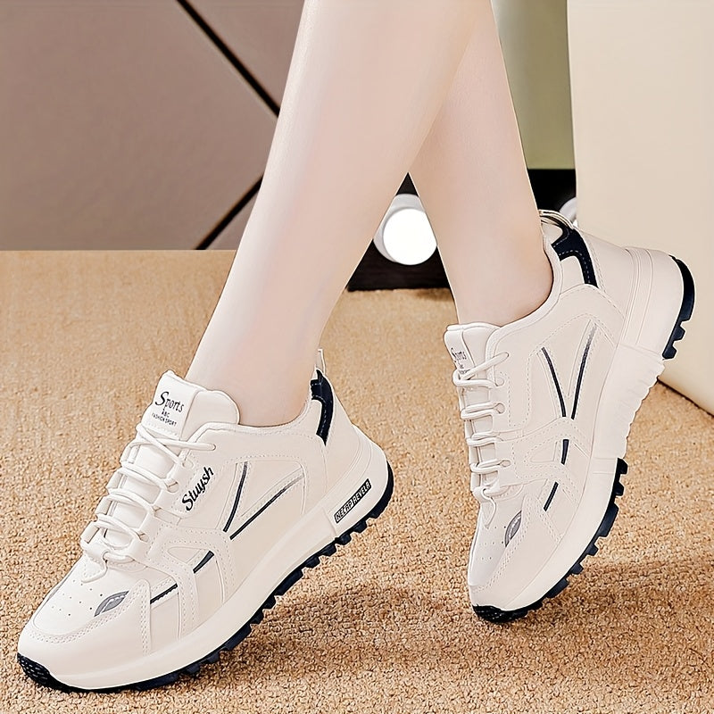 Women's White and Black Casual Athletic Sneakers Low Top Mesh Faux Leather Lightweight All-Season