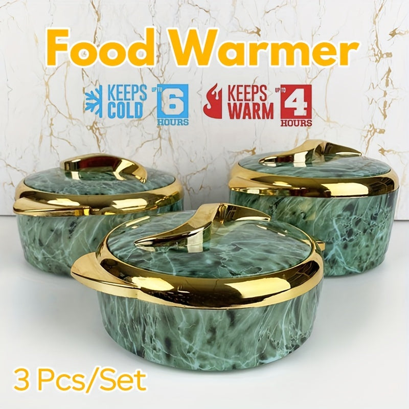 Food Warmer Set 3 Pieces Stainless Steel Insulated Casseroles with Lids 1.5L 2L 2.5L