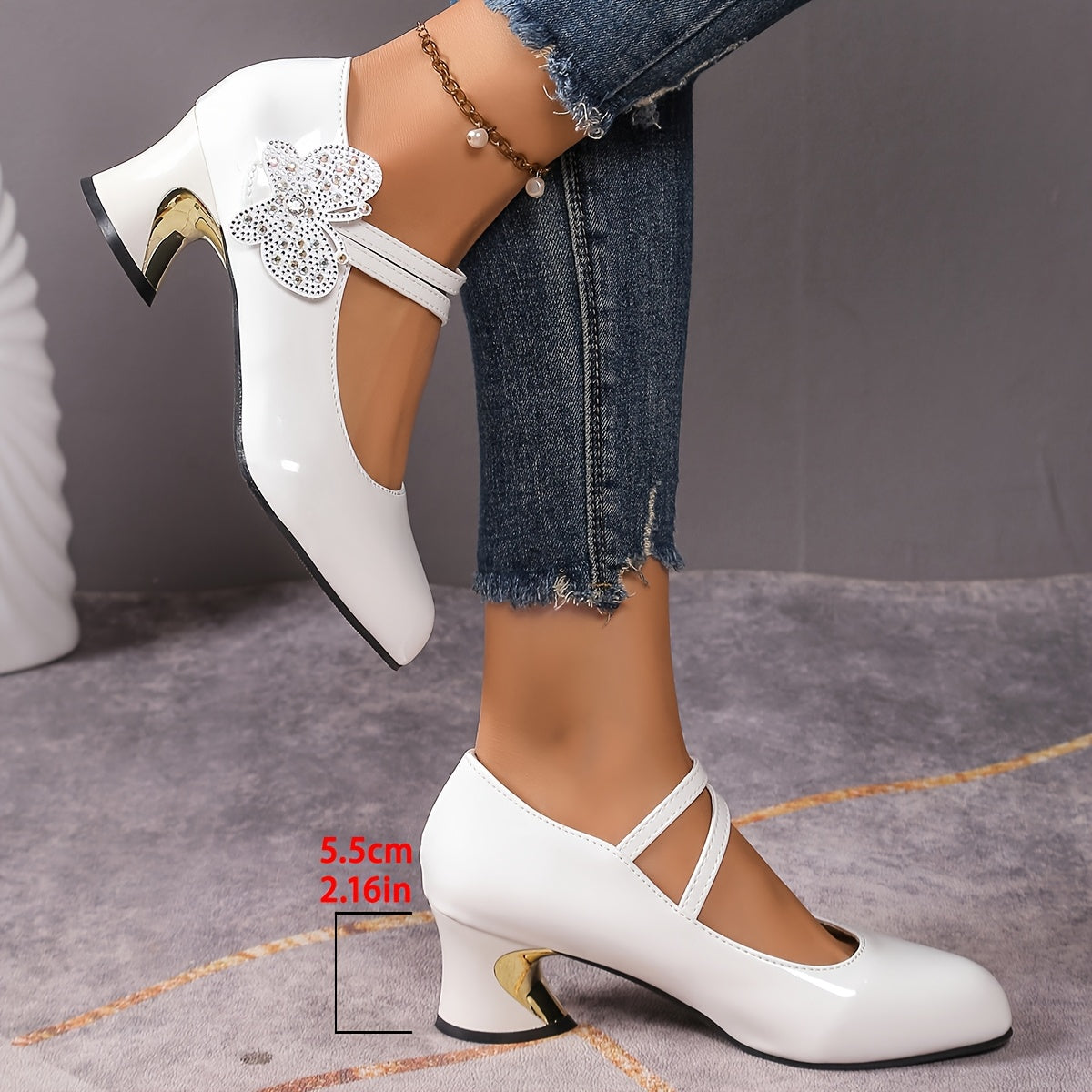 Women's Mary-Jane Pumps Lightweight Round Toe High Heel Solid Color