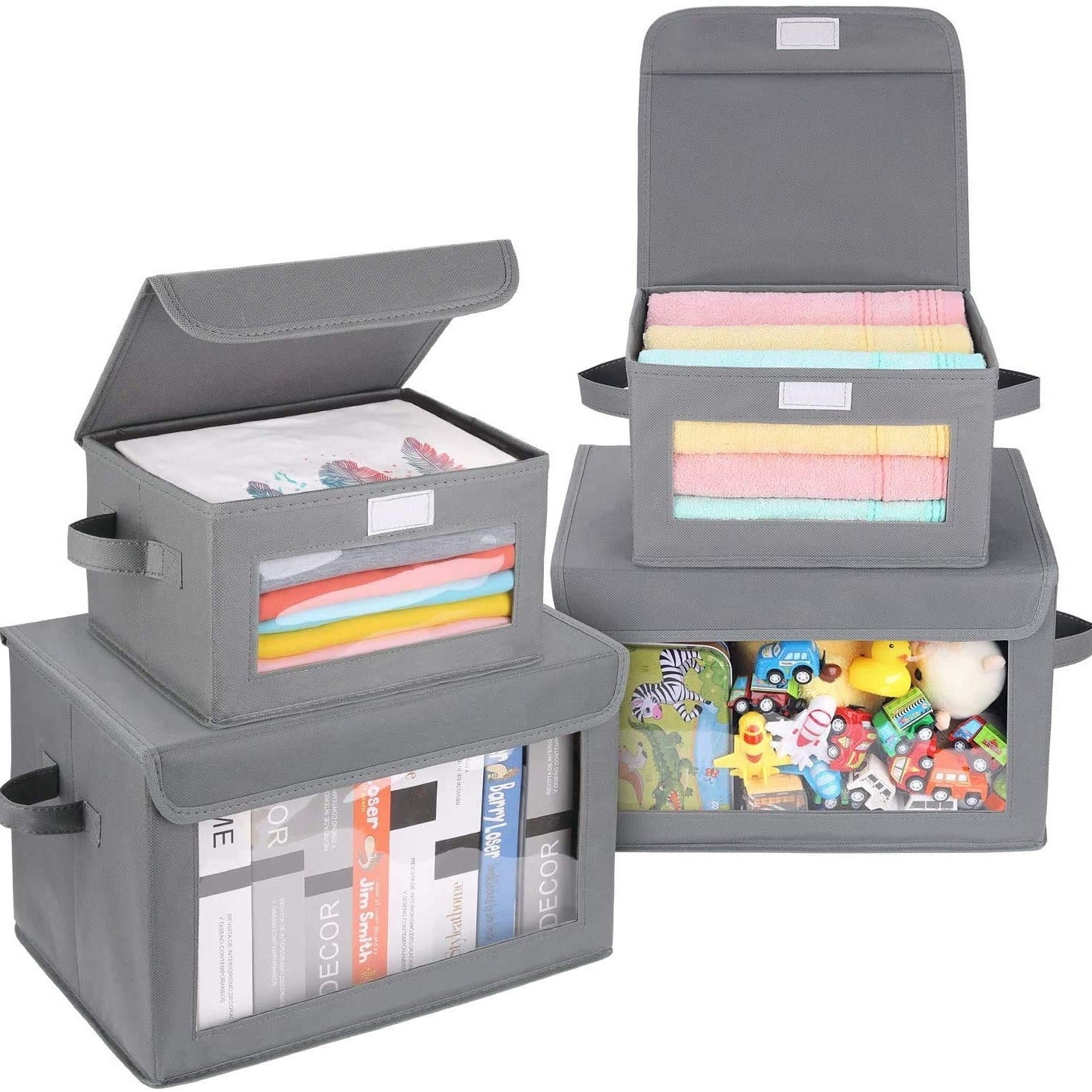 Juego de 4 cajas de almacenamiento plegables para armario con asas y tapas