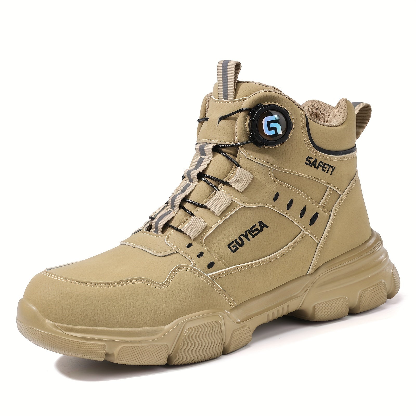Men's Khaki Safety Shoes Steel Toe Anti-Smash Puncture High Top All-Season