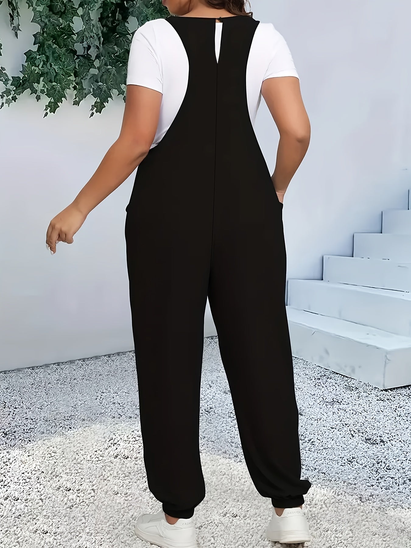 Women's Knit Pants V-Neck Slingback Plus Size Solid Polyester Pocket