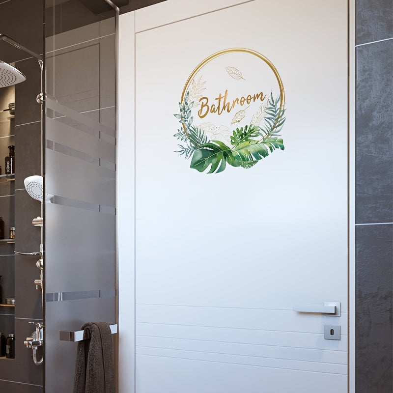 Adhesivo para pared de baño con diseño floral, señal en superficie de cerámica, semi-brillante, decoración para puerta de inodoro