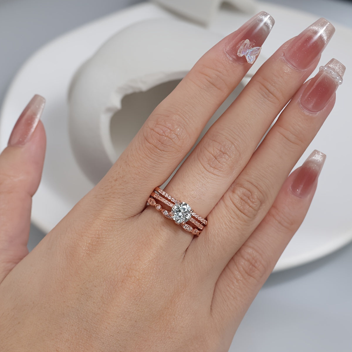 Sterling Silver Stacking Rings with Moissanite 1ct 2ct or 3ct for Engagement or Wedding