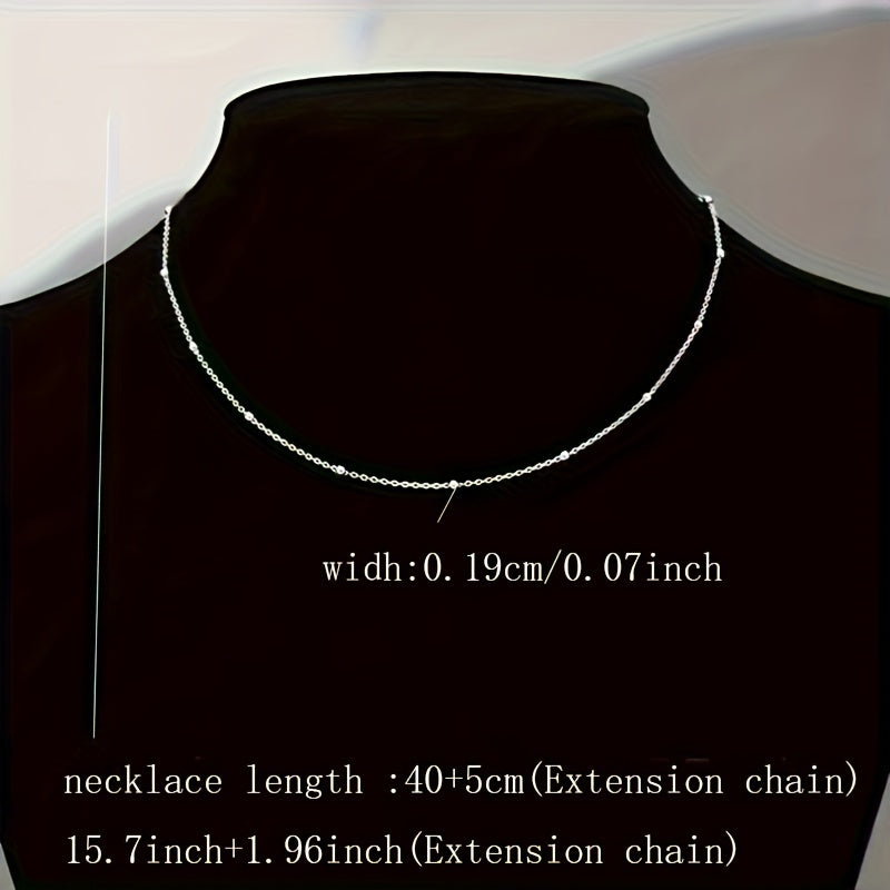 Women's Silver Necklace 925 Sterling Beaded Collarbone Chain Jewelry