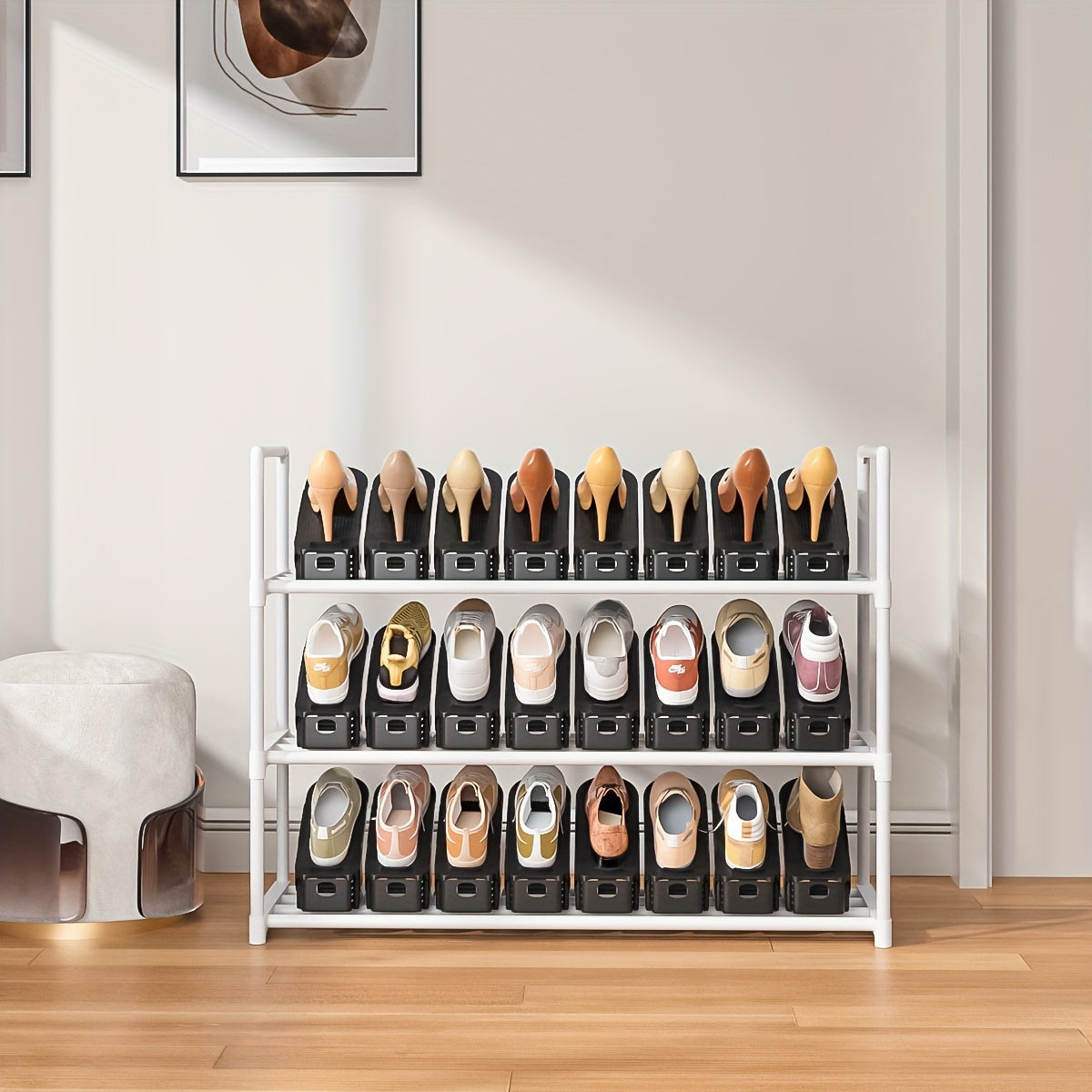 Adjustable Double-Deck Shoe Rack for Entryway and Bedroom Holds 22 Pairs