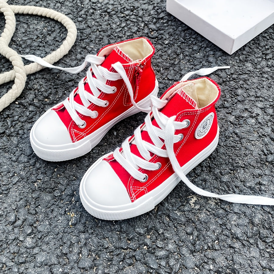 Kids Canvas Sneakers Mid Top Breathable Solid Color Casual Shoes for Spring and Fall