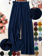 Plus Size Woven Fabric Straight Leg Pants with Drawstring Waist for Spring and Summer