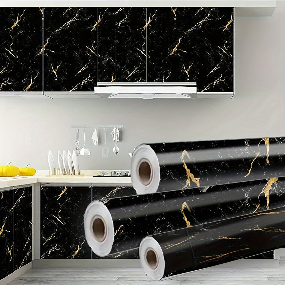 Black and Gold Marble Vinyl Wall Sticker Self-Adhesive Waterproof Glitter Mural