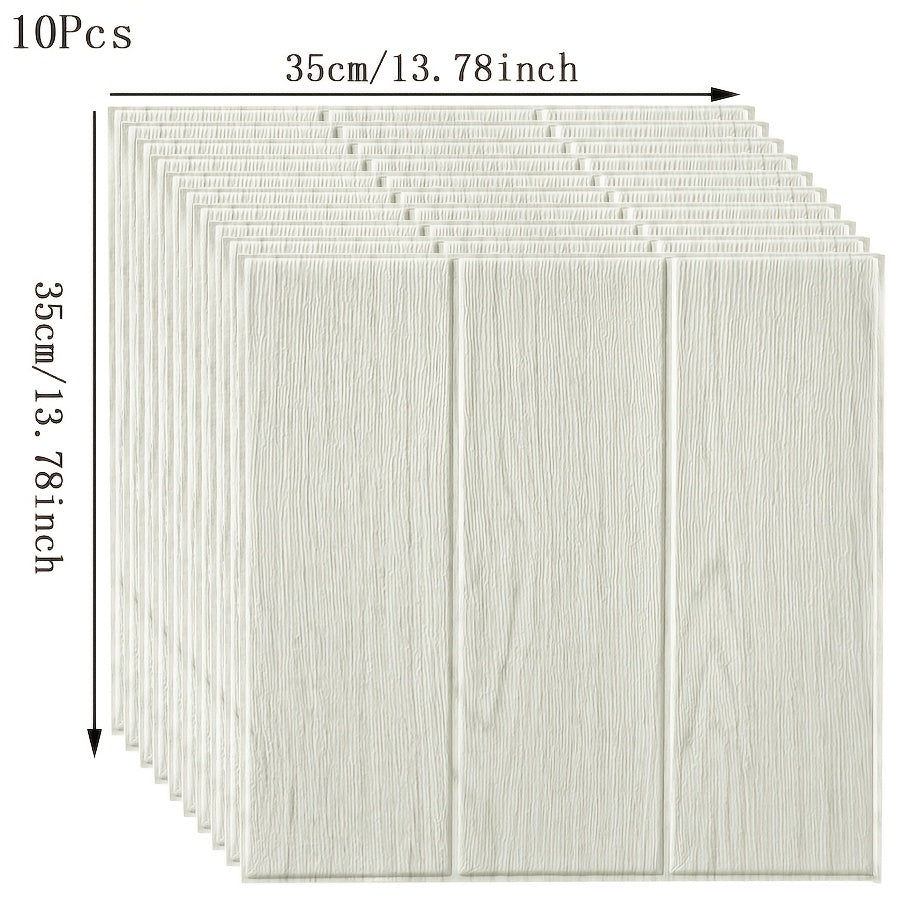 10pcs Wood Grain Self-Adhesive Wall Stickers 35x35cm Rectangular Cabin Style Decor