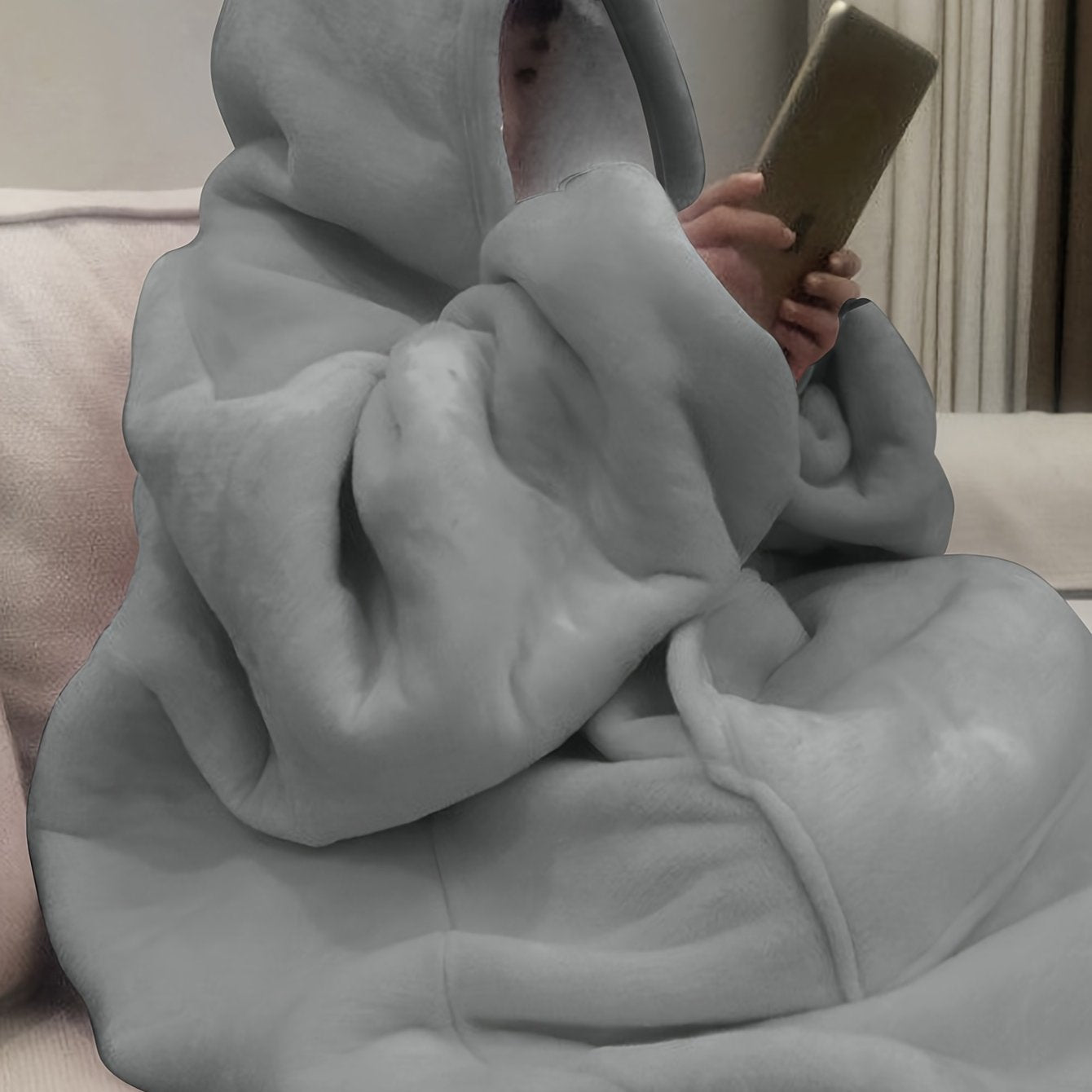 Women's Navy Blue Fleece Hooded Lounge Robe Warm Long Sleepwear