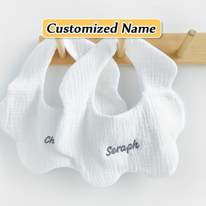 Set of 4 Children's Absorbent Cotton Bibs with Custom Name Option for Kids