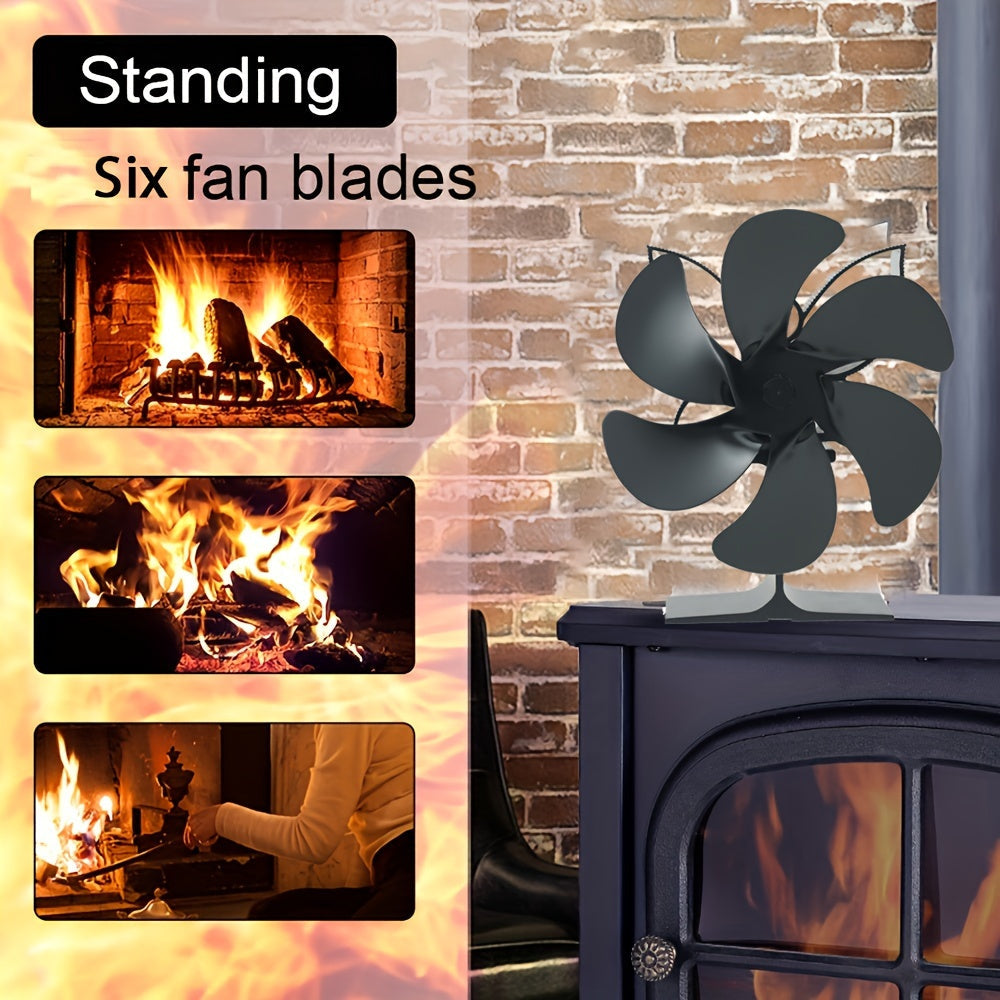 6-Blade Metal Wood Stove Fan with Remote, Air Circulation, No Electricity