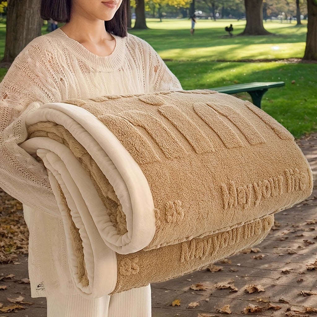 Double-Sided Velvet Blanket Green All-Season Soft Embossed Polyester for Bedroom Living Room Travel