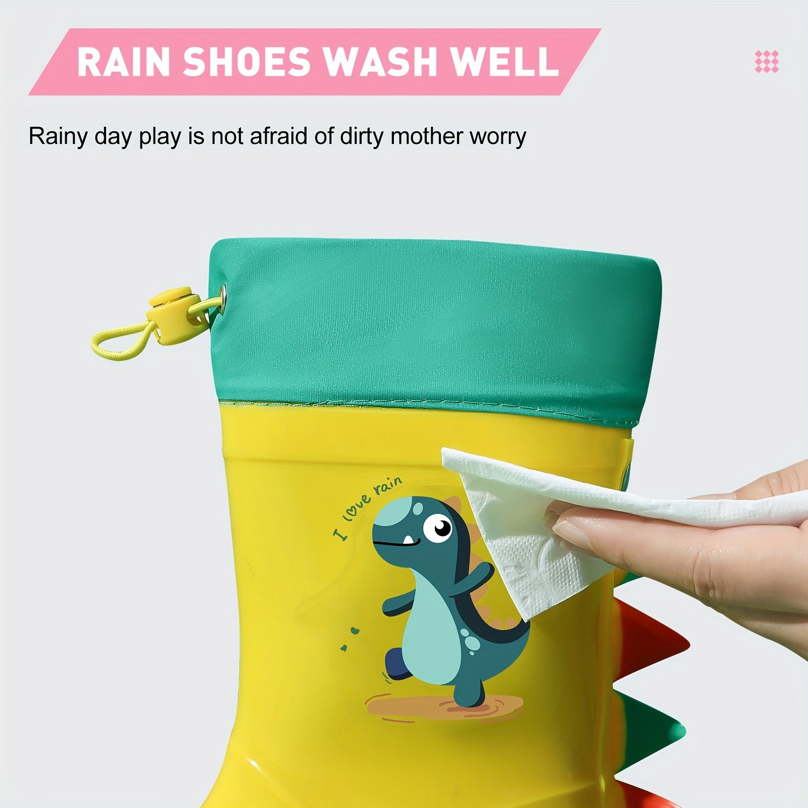 Kids' Dinosaur Rain Boots Waterproof Non-Slip Short Boots for Ages 2-8