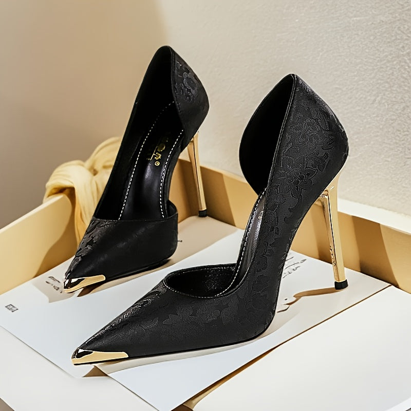 Women's Satin Heeled Shoes Euro-American Style Pointed Toe Shallow Mouth Size