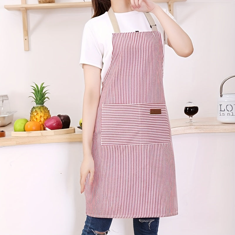 Adjustable Apron Set 2pcs Black and White Striped Kitchen Aprons with Pocket