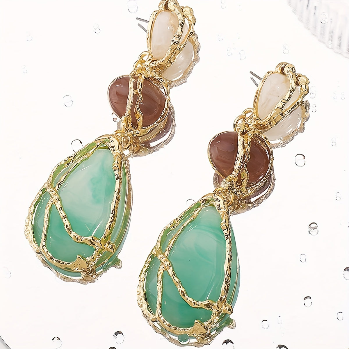 Vintage Boho Resin Stone Drop Earrings for Women Geometric Lightweight Jewelry