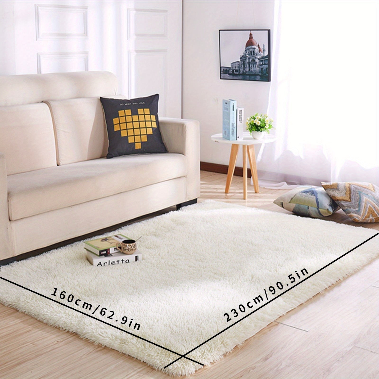 White Plush Rug Non-Slip Shaggy Throw Rug for Living Room Bedroom Nursery