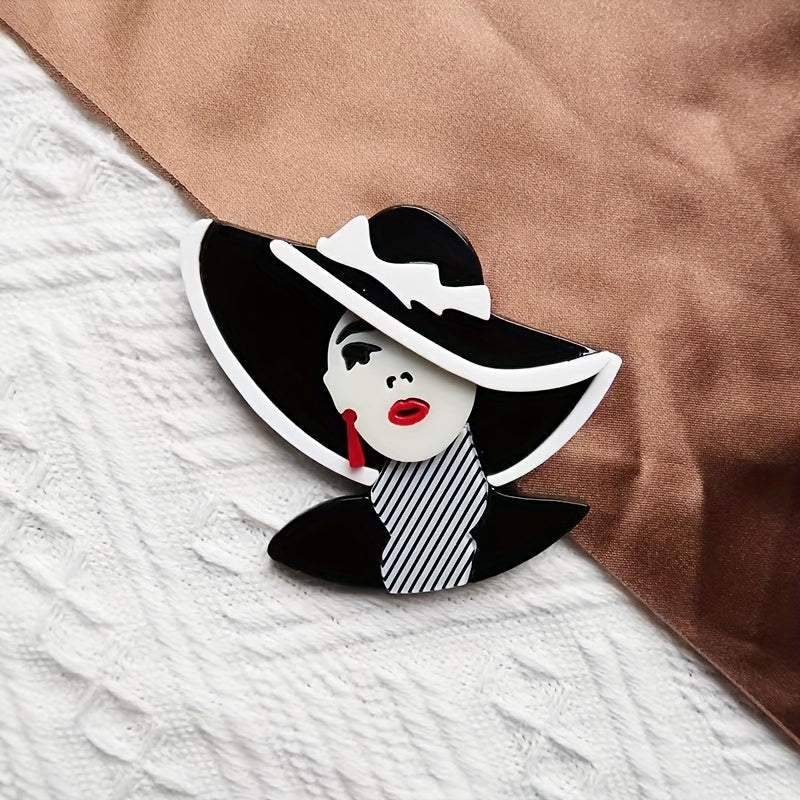 Stylish Acrylic Brooch with Red Glasses and Flower Design