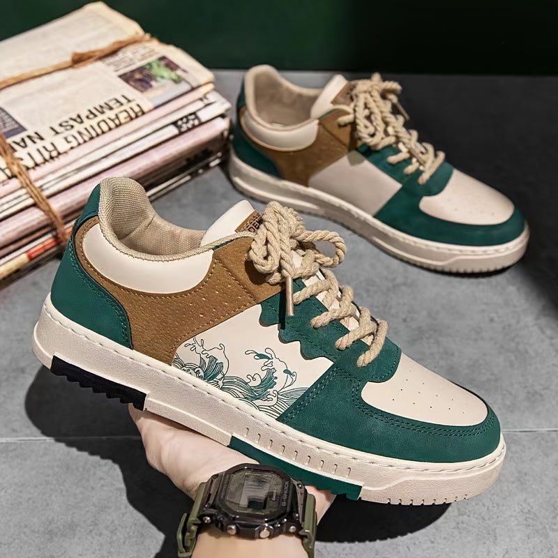 Men's Color Block Skateboard Sneakers Casual Sports Shoes Anti-Slip Outdoor Footwear