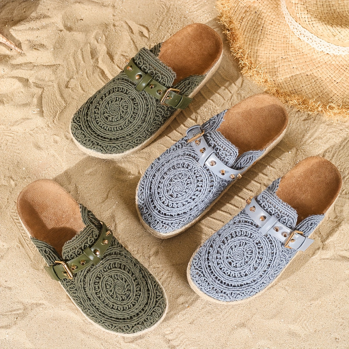 Women's Summer Slip-On Shoes with Geometric Cut-Out Embroidery Breathable Fabric