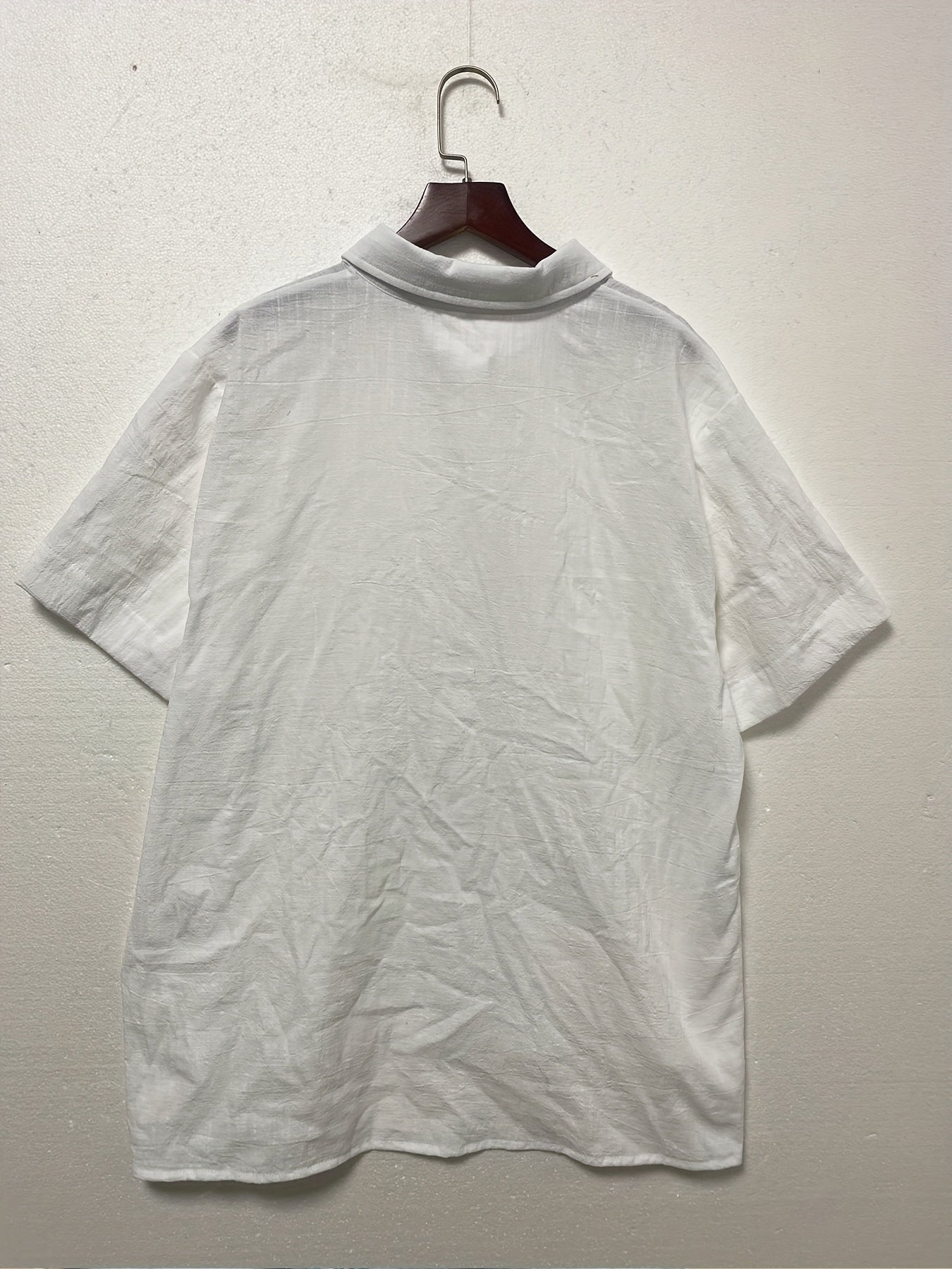 Women's Plus Size Solid White Short Sleeve Button-Up Shirt Lightweight Polyester