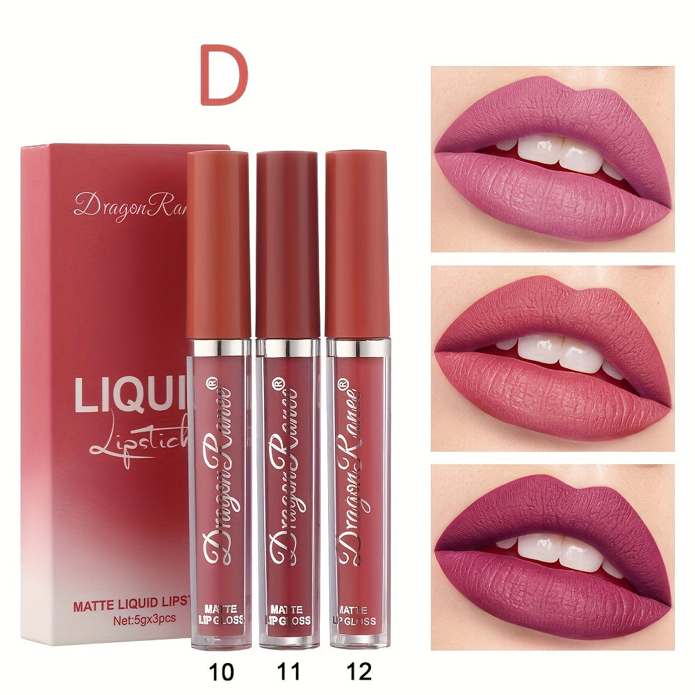 Women Matte Lip Glaze Set Waterproof Long-Lasting Lip Color 3 Colors