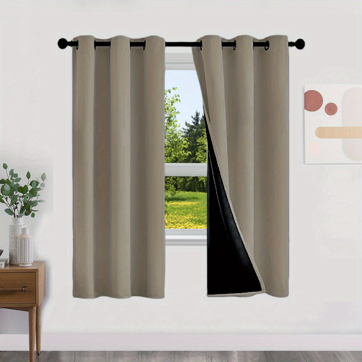 Blackout Curtains 100% Opaque with Lining 2 Pieces for Bedroom Living Room