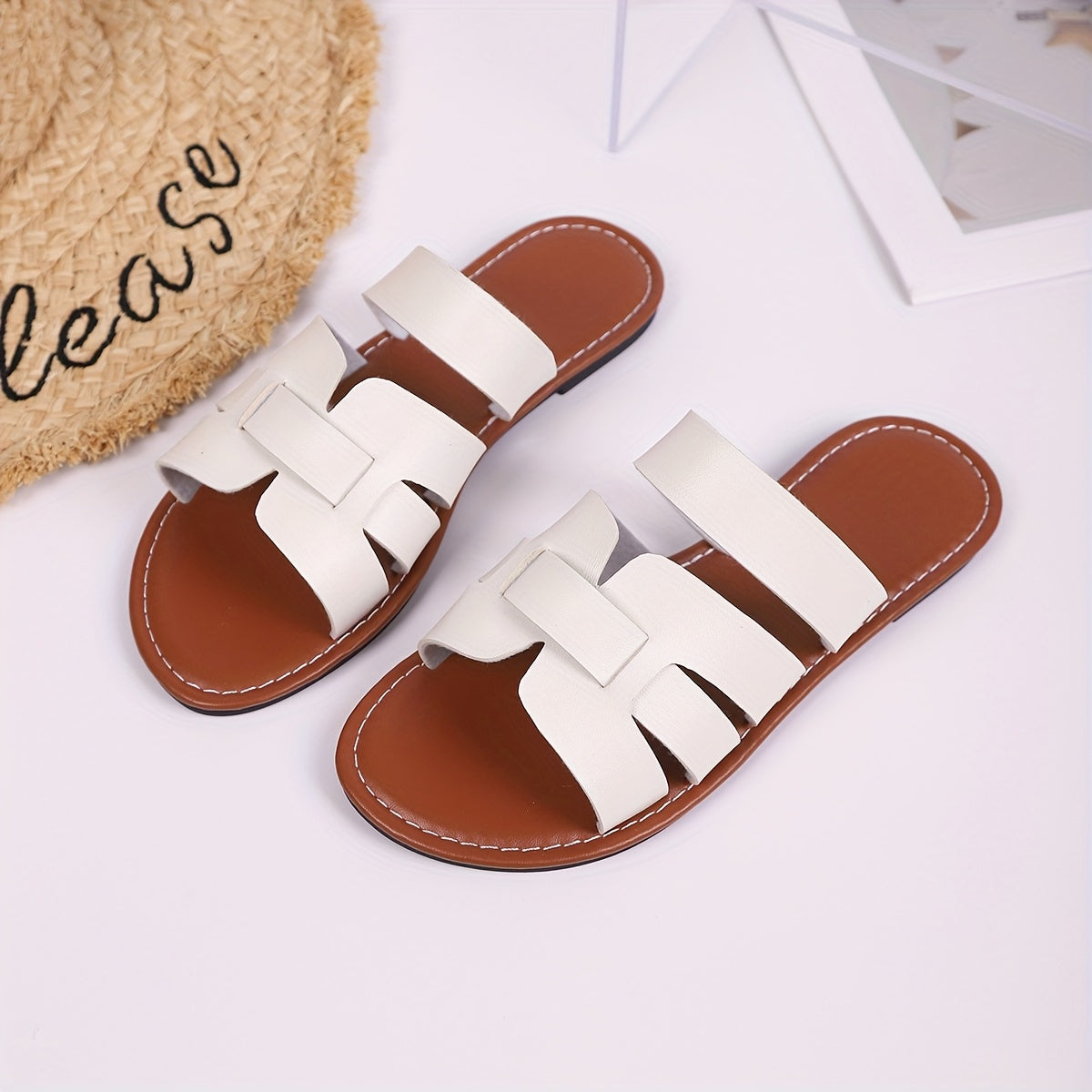 Ayollar uchun keng model ochiq barmoqli tekis sandalki, nafas oladigan strapli yozgi plyaj uchun