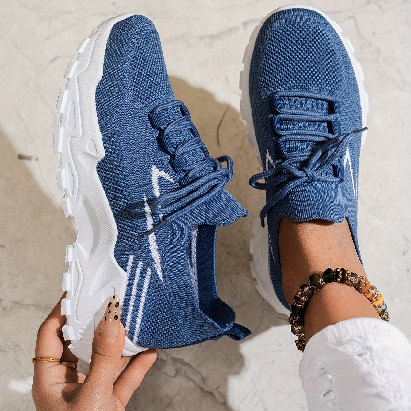 Women's Knitted Outdoor Running Shoes for Walking and Exercise