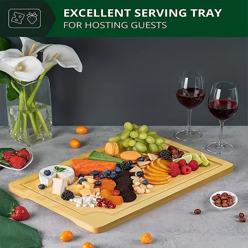 Set of 3 Bamboo Cutting Boards with Juice Grooves, Durable, Easy Handle