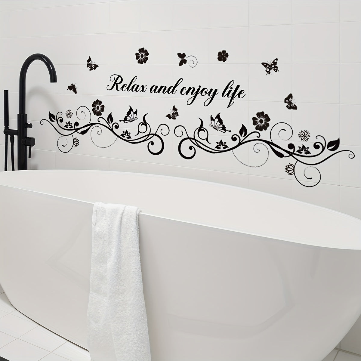 Floral and Butterfly Bathroom Wall Decal Water-Resistant Vinyl for Relaxing Bathroom Decor