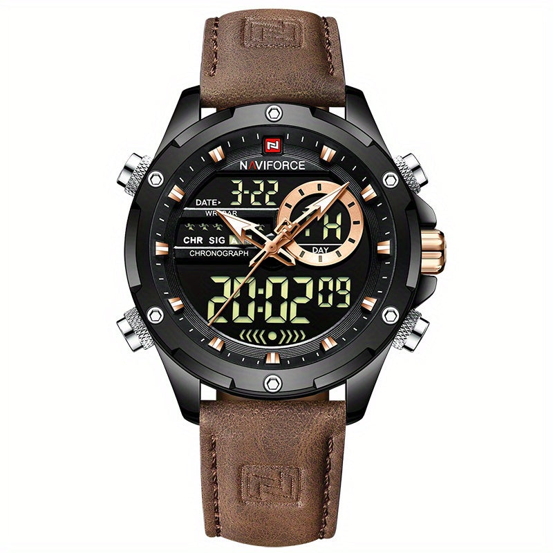 Men's Digital Watch Waterproof LED Dual Display Quartz Chronograph Big Dial Sports