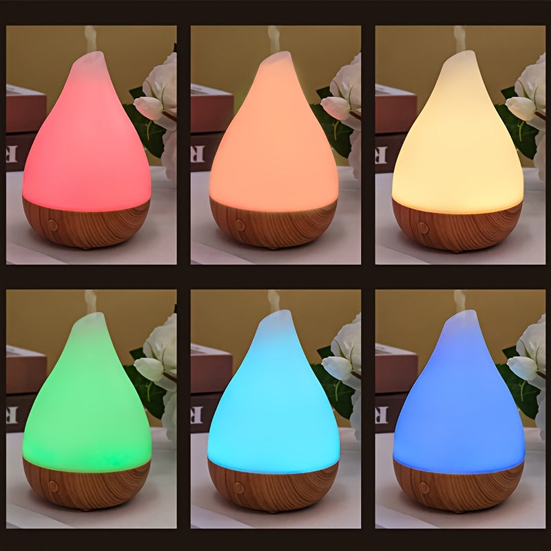 Small Wooden Grain Ultrasonic Aroma Diffuser Humidifier With Colorful Water Droplets